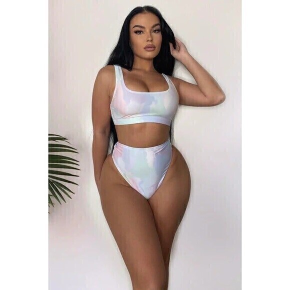 Abstract Pastel Colors Bandeau 2 Piece Bikini‎ Size XS RefN11 - Picture 5 of 9